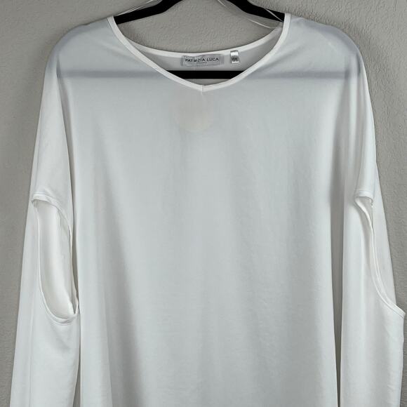 Patrizia Luca White Slouchy Oversized Tunic Top Cape Sharkbite Hem Blouse OS NWT - Picture 4 of 10